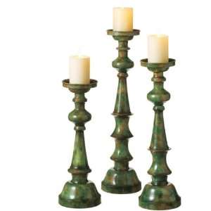  Green Marble Finish Pillar Candle Holder Set of 3 by 