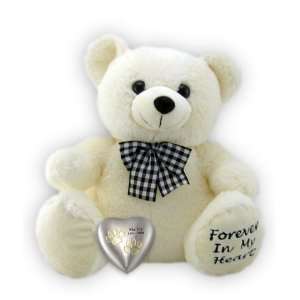  White Paw Print Heart Teddy Bear Cremation Urn