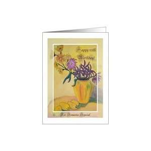  Happy 112th Birthday, Yellow Vase Flowers Card Toys 