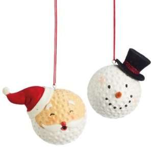  Santa & Snowman Golf Ball Christmas Ornaments (Set of 2 