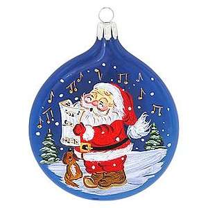 Santa Blue Disc Glass Ornament 