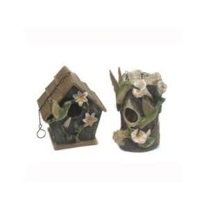  Resin Birdhouse with Hummingbirds and Flowers (Set of 2 