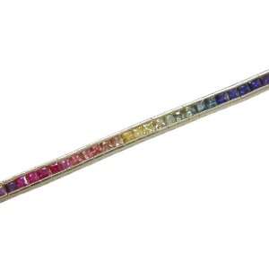  18KT Rich Rainbow Sapphire Tennis Bracelet Judy Mayfield 