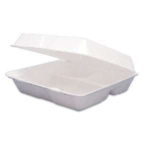 Dart 3 Compartment Styrofoam Hinged Carryout Food Containers 8 3/8 x 7 