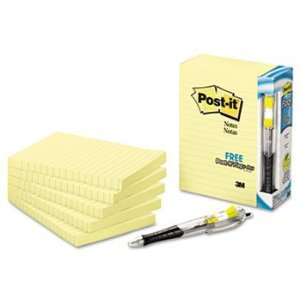 Post it Notes 6605PK   Bonus Pack, 4 x 6, Lined, Canary Yellow, 5 100 
