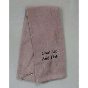  Shut Up and Fish Khaki Tri Fold Embroidered Golf Towel 