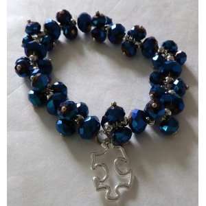  Autism Awareness Stretch Bracelet Blue Crystal with Puzzle 