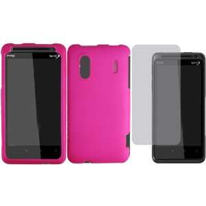  Hot Pink Hard Case Cover+LCD Screen Protector for HTC 