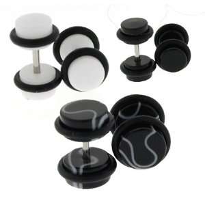  Fake Plugs   White Black and Black Marble   16g Wire Stud   8mm Fake 