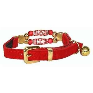 MiracleCorp Products Hamilton Suede Cat Collar with Beads   Red   .324 