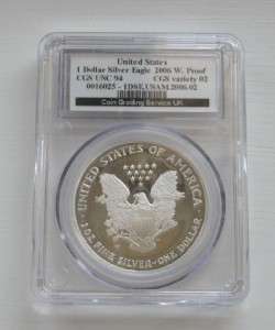 2006 w EAGLE SILVER PROOF DATE SLABBED BY CGS UNC 94  