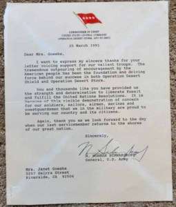 Signed Letter General H. Norman Schwartzkopf  