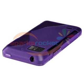 Purple S Shape TPU Gel Case+Privacy Protector For Motorola Droid 