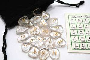 Clear Quartz Gemstone Rune Set w/ FREE Velvety Pouch  