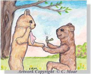 Teddy Bear Wedding Ring Marriage Original Art 4x5 SFA  