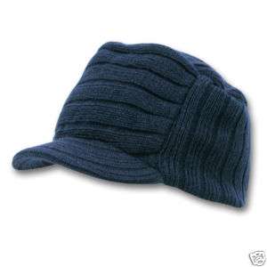 Navy Blue Jeep Flat Top Beanie Knit Cap Winter Hat  
