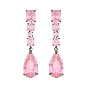 JanKuo Jewelry Prom Bridal Long Drop Pink Cubic Zirconia CZ Earrings 