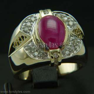 Natural Ruby Diamonds 14k Solid Gold Mens Ring r00060  
