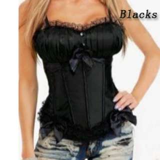 Satin Boned 8899 Lace up Basque Corset Top +G String  