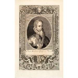  1722 Copper Engraving European Count Juan Ambrosio Graf 