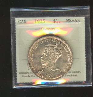 1935 First Year of Issue Canada Silver Dollar ICCS MS65 CK80  