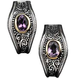 Sterling Silver 14K Yellow Gold Pair 07.00X05.00 Mm Genuine Amethyst 