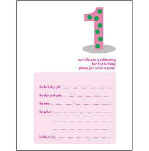 Kids Birthday Party Invitation Template   1 Year Old Girl   Item No 