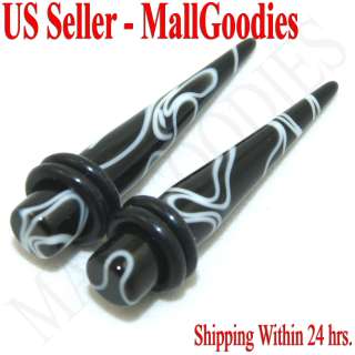 1003 Black Marble Stretchers Ear Tapers 2G 2 Gauge 6mm  