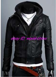 Mens Young Style PU Leather Jacket Hoodies US XS S M  