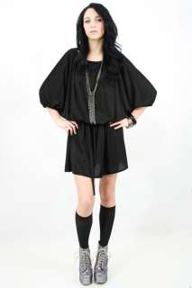 Vintage 80s Black DRAPED Avant Garde BATWING Dolman Sheer Mini Dress 