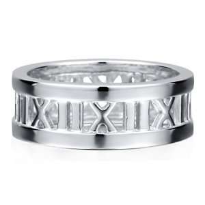  7.5 mm Sterling Silver 925 Roman Numerals Plain Ring Band 