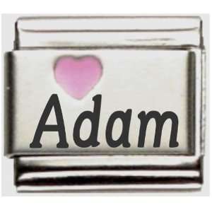  Adam Pink Heart Laser Name Italian Charm Link Jewelry