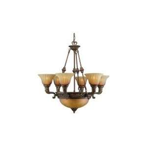  9 Lights Chandelier Accented w Rich Honey Glass