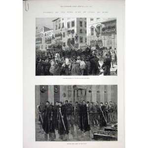  Italy Rome King Funeral Piazza Di Spagna Old Print 1878 