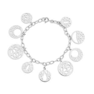  Sterling Silver Multi Size Stenciled Circle Charm Bracelet 