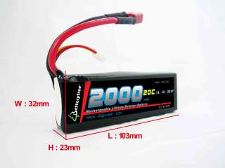 RC Battery 20C 40C 2000mAh 11.1V 3S LiPo High Discharge  