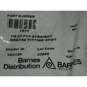 PART NUMBER 7577 1/8 27 PTF STRAIGHT GREASE FITTING FITTINGS ZP/DT 