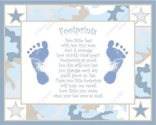 Blue and Khaki Camo Babys Footprint with Poem  