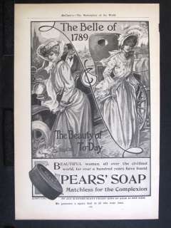 1906 PEARS SOAP magazine Ad Belle of 1789, Beauty of Today complexion 