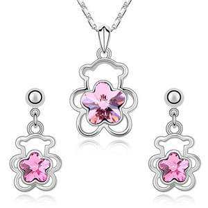   Genuine Crystal Pink TousBear 18k Platinum Plated Jewelry Set  