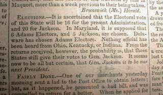1828 newspapers w ELECTION of ANDREW JACKSON as PRESIDENT of the US 