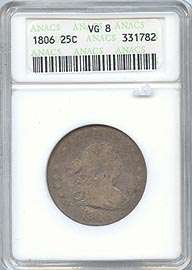 1806 Capped Bust Quarter, Old Small ANACS VG 8  
