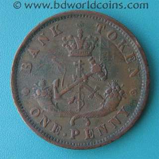 BANK OF UPPER CANADA 1854 ONE 1 PENNY TOKEN 33mm Copper  