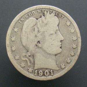 1901 Barber Quarter   Good US Coin  