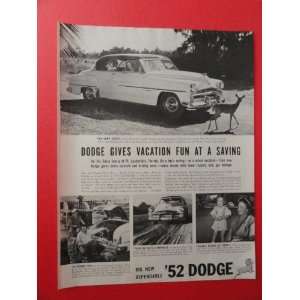  Dodge car,1952 print advertisement (car/deer.) original 