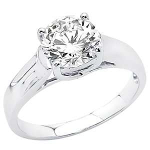 14K White Gold Round cut 1.25 CT Equivalent CZ Cubic Zirconia Ladies 