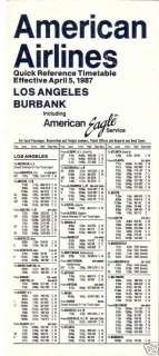 1987 AMERICAN AIRLINES LOS ANGELES TIMETABLE APRIL 1987  