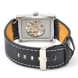 NEW Square Black Leather Mens Mechanical Wrist Watches  