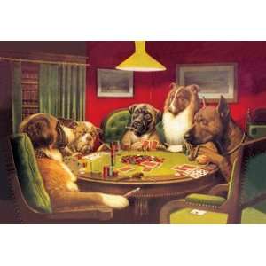  Dog Poker   Is the St. Bernard Bluffing? 28x42 Giclee on 
