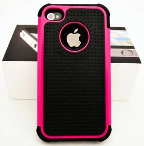 New PINK Apple iPhone 4 4S Hard Rubberized Silicone Case w/ Screen 